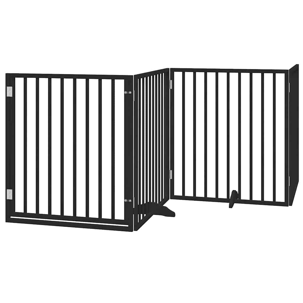 Vrata za pse s vratašcima 6 panela sklopiva 480 cm drvo topole Crna 80 x 90 x 2 cm