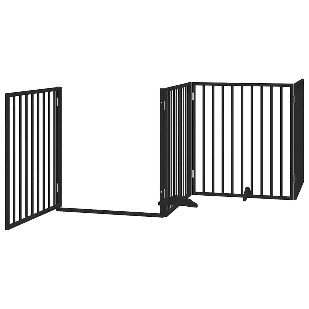 Vrata za pse s vratašcima 6 panela sklopiva 480 cm drvo topole Crna 80 x 90 x 2 cm