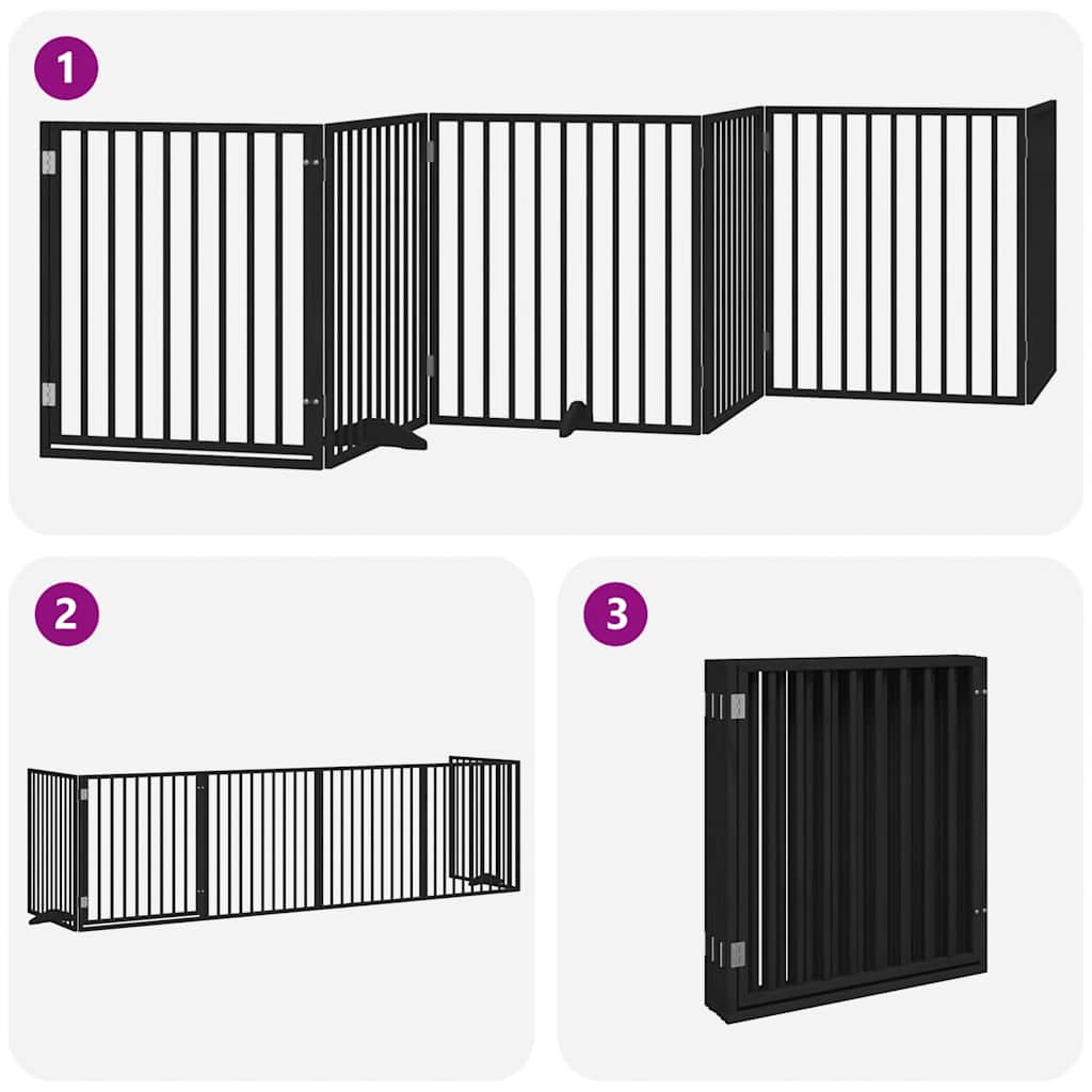 Vrata za pse s vratašcima 6 panela sklopiva 480 cm drvo topole Crna 80 x 90 x 2 cm