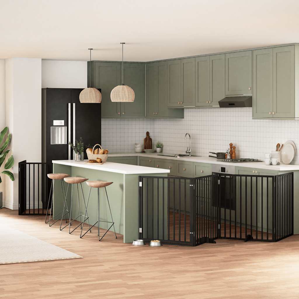 Vrata za pse s vratašcima 6 panela sklopiva 480 cm drvo topole Crna 80 x 90 x 2 cm