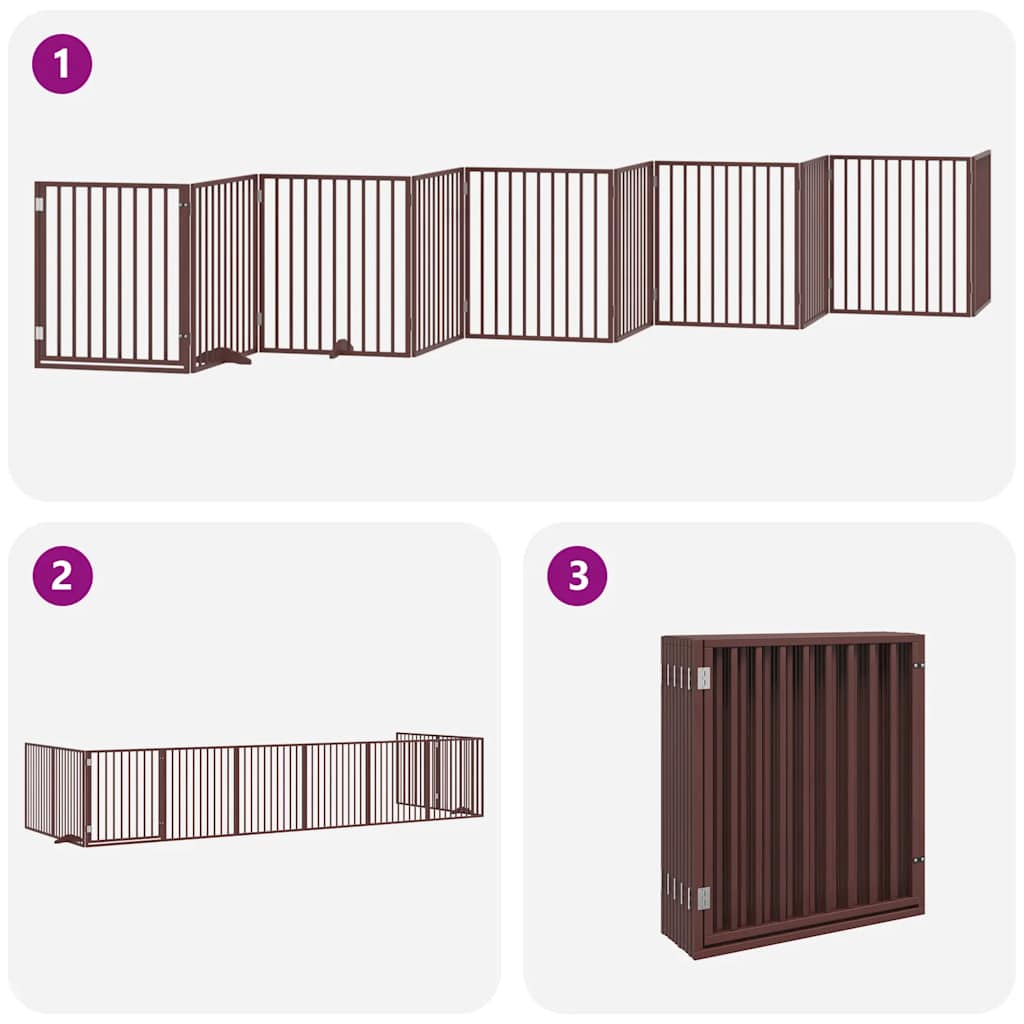 Vrata za pse s vratašcima 10 panela sklopiva 800 cm drvo topole Smeđa 80 x 90 x 2 cm