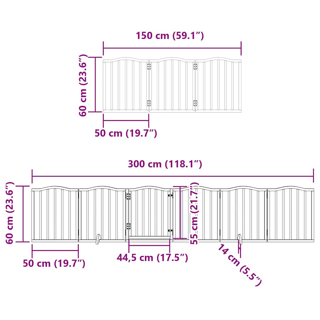 Vrata za pse s vratašcima 9 panela sklopiva 450 cm drvo topole Bijela 50 x 60 x 2 cm
