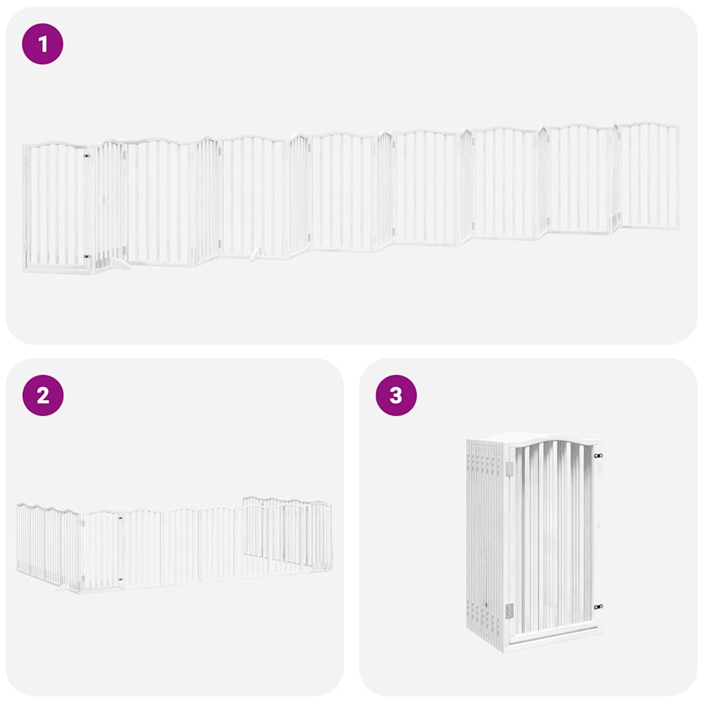 Vrata za pse s vratašcima 15 panela sklopiva 750 cm drvo topole Bijela 50 x 90 x 2 cm