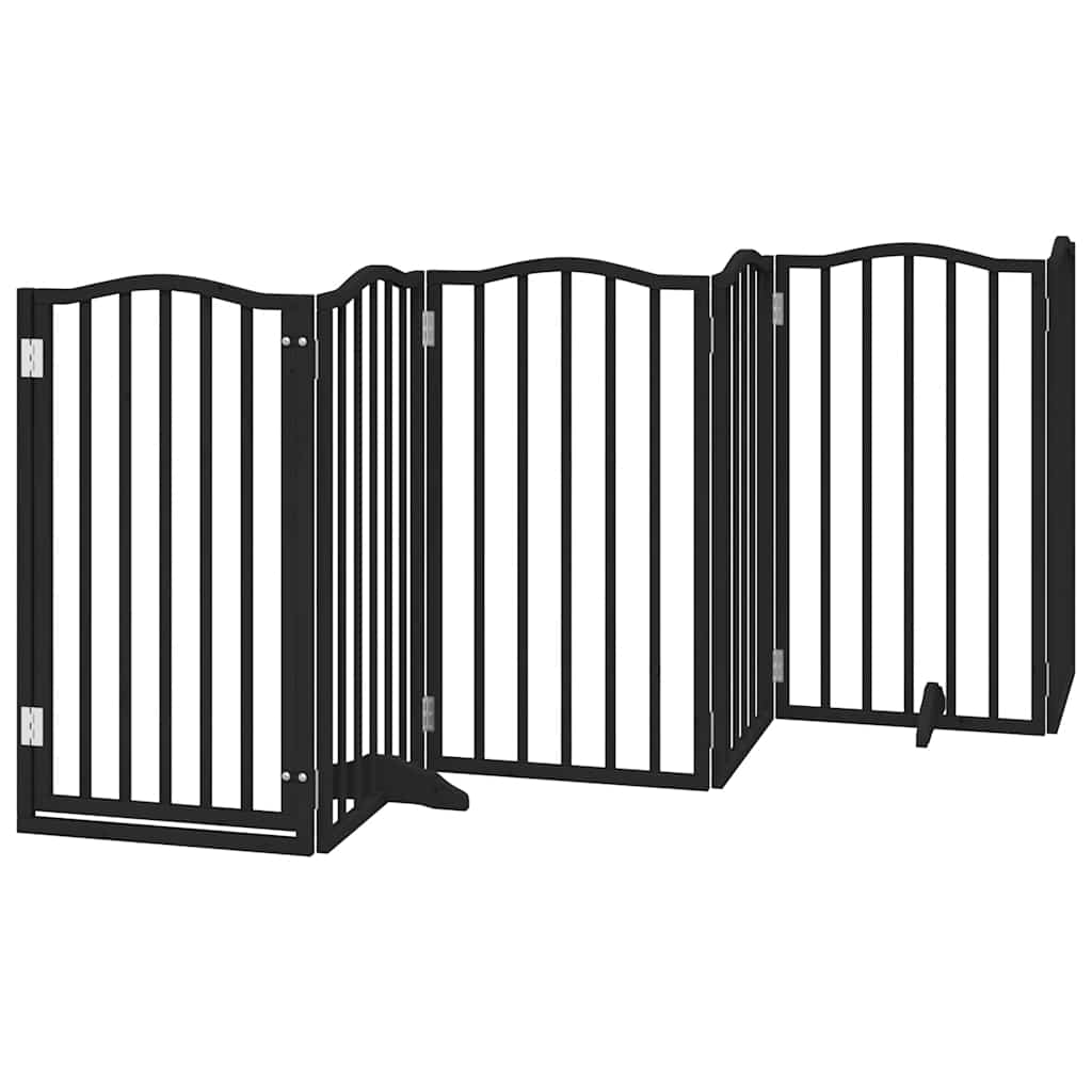 Vrata za pse s vratašcima 9 panela sklopiva 450 cm drvo topole Crna 50 x 90 x 2 cm