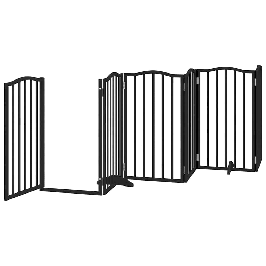 Vrata za pse s vratašcima 9 panela sklopiva 450 cm drvo topole Crna 50 x 90 x 2 cm