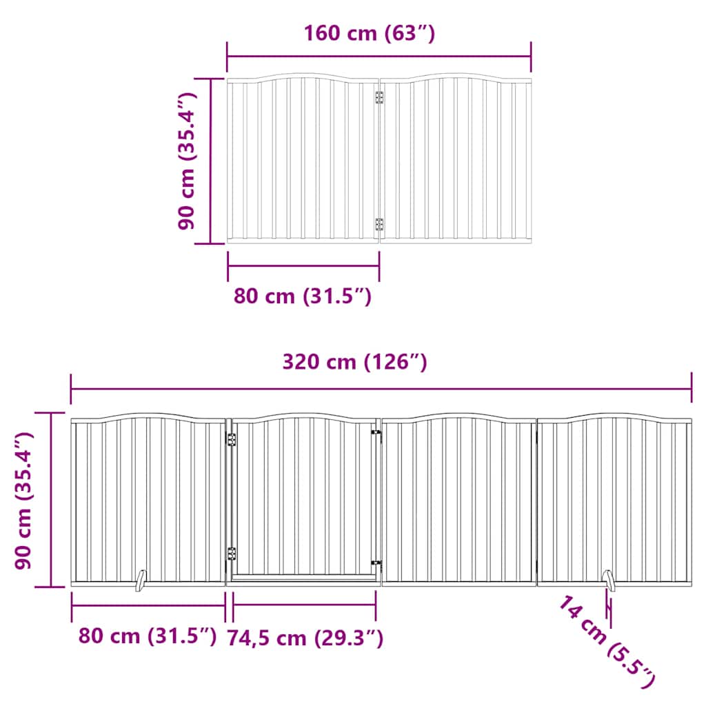 Vrata za pse s vratašcima 6 panela sklopiva 480 cm drvo topole