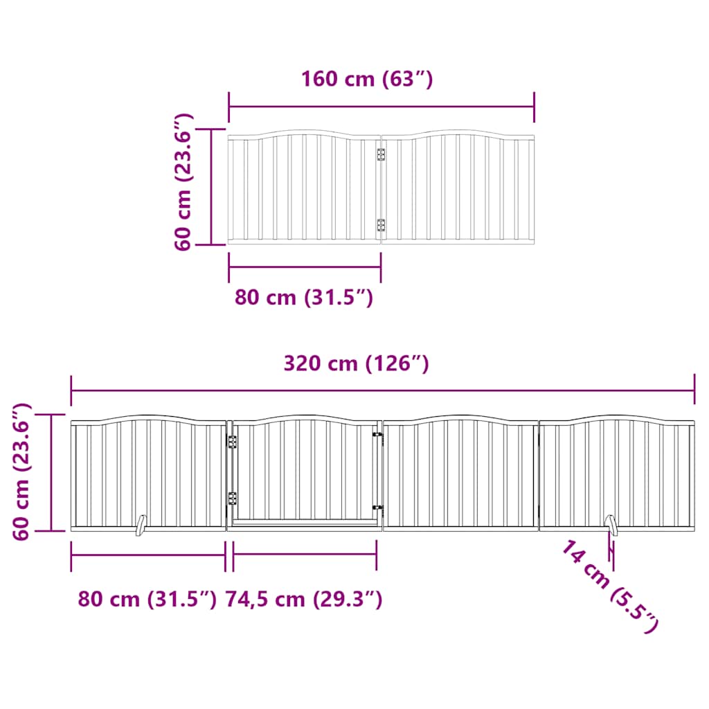 Vrata za pse s vratašcima 8 panela sklopiva 640 cm drvo topole Crna 80 x 60 x 2 cm