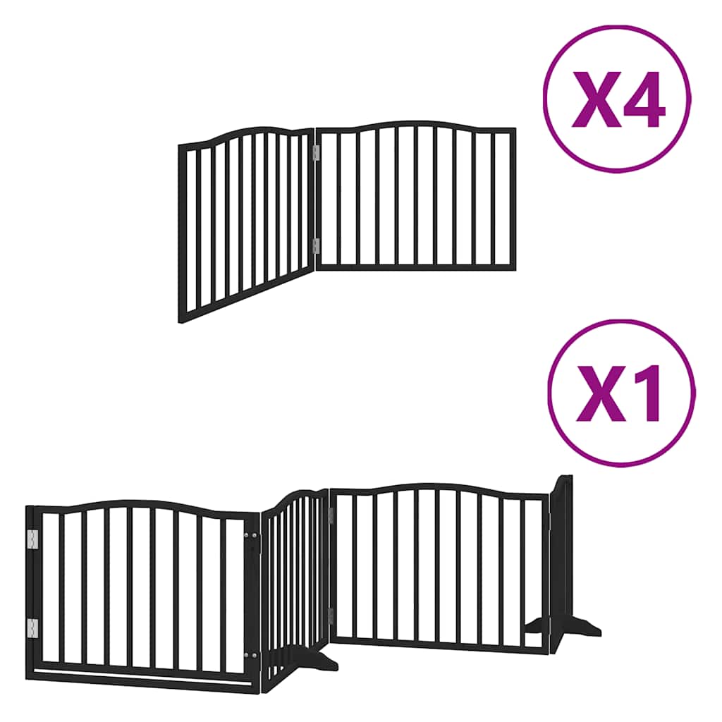Vrata za pse s vratašcima 12 panela sklopiva 960 cm drvo topole Crna 80 x 60 x 2 cm
