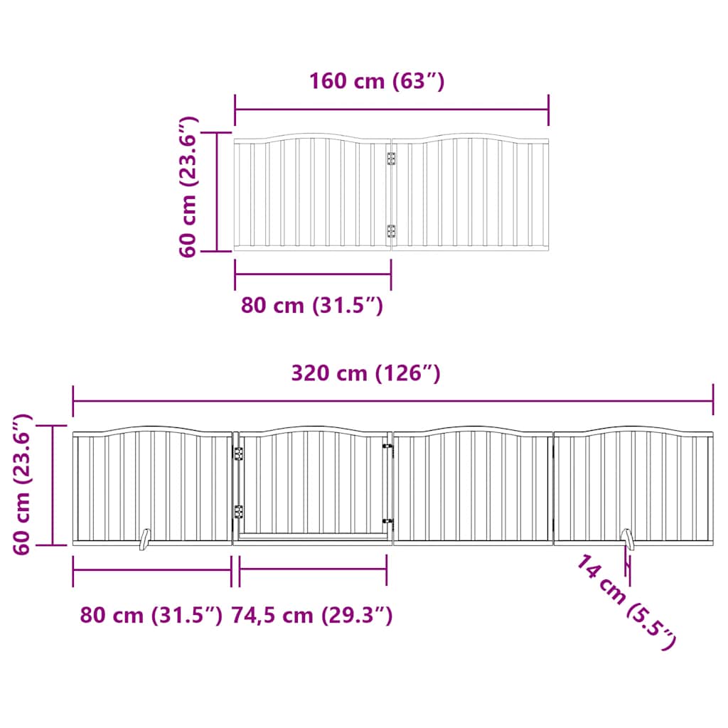Vrata za pse s vratašcima 12 panela sklopiva 960 cm drvo topole Crna 80 x 60 x 2 cm