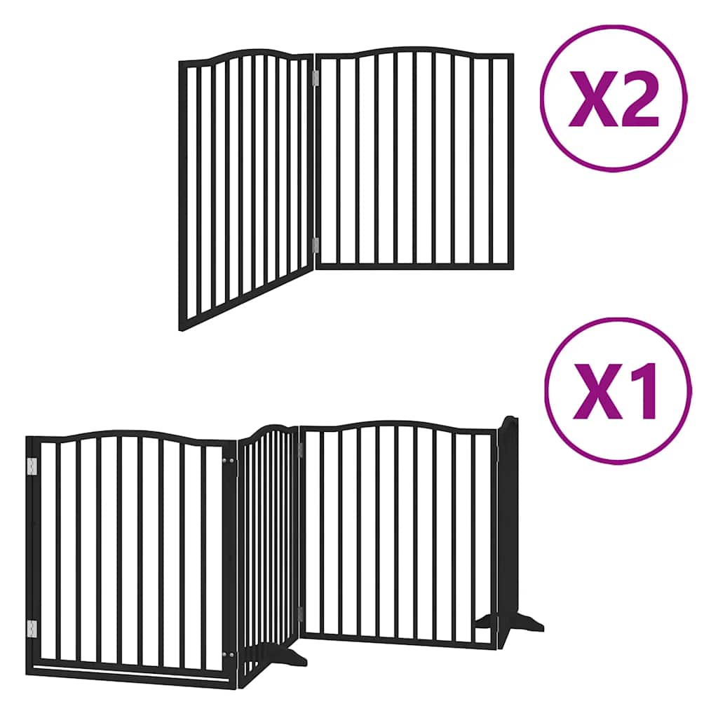 Vrata za pse s vratašcima 8 panela sklopiva 640 cm drvo topole Crna 80 x 90 x 2 cm