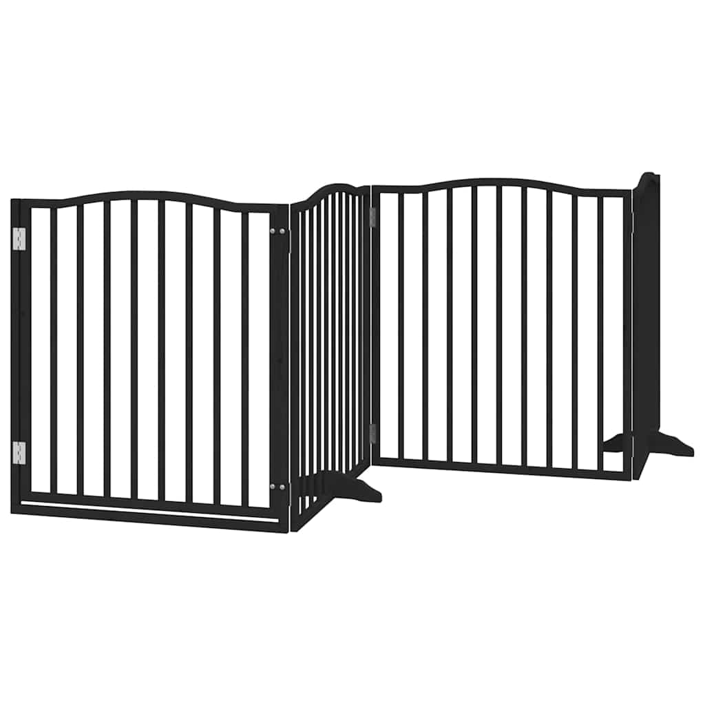 Vrata za pse s vratašcima 8 panela sklopiva 640 cm drvo topole Crna 80 x 90 x 2 cm