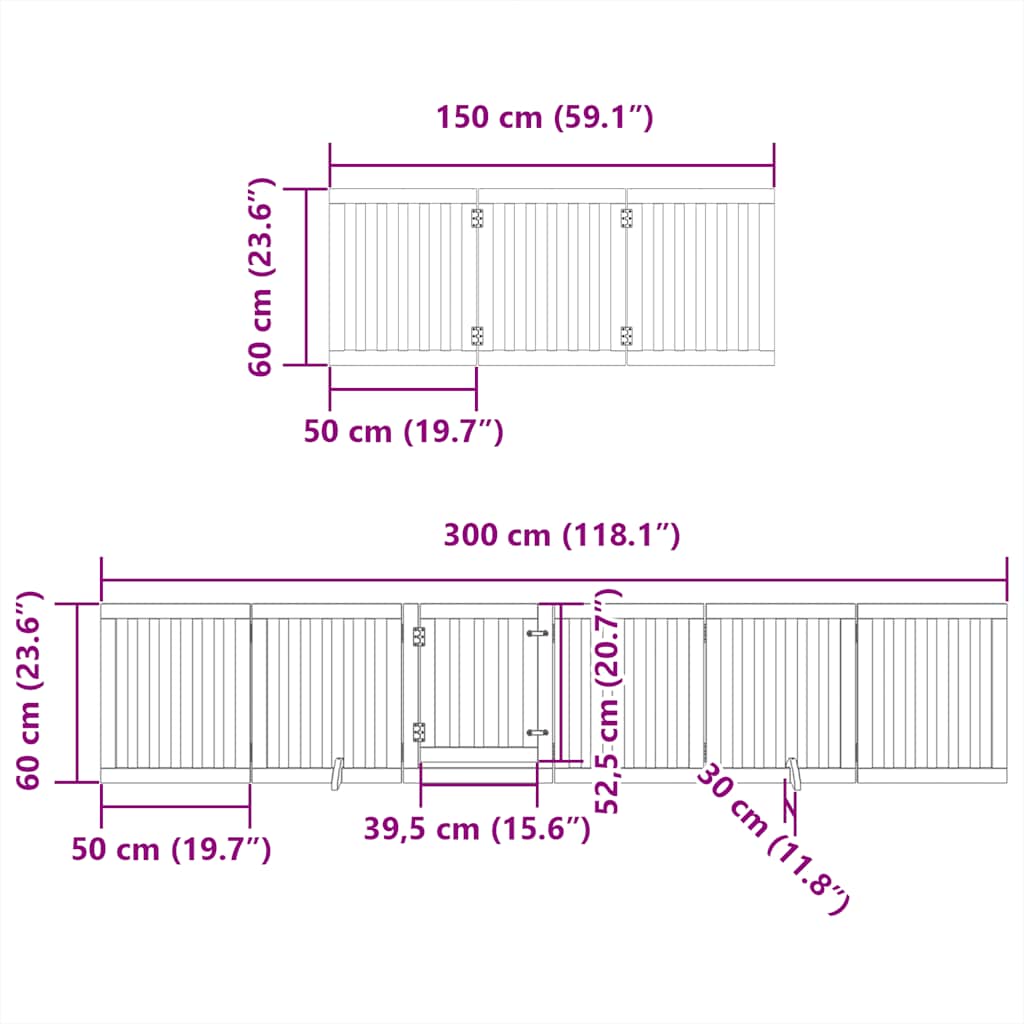 Vrata za pse s vratašcima 12 panela sklopiva 600 cm drvo topole