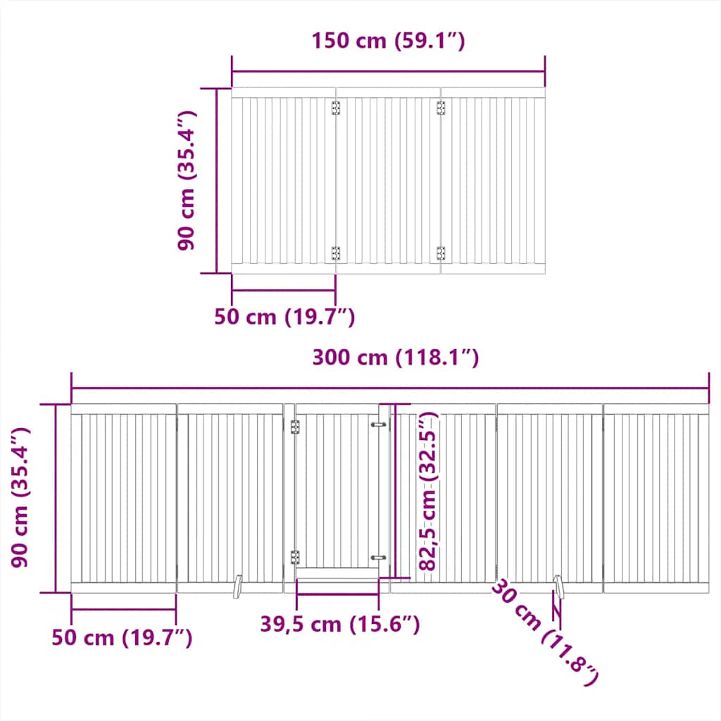 Vrata za pse s vratašcima 12 panela sklopiva 600 cm drvo topole