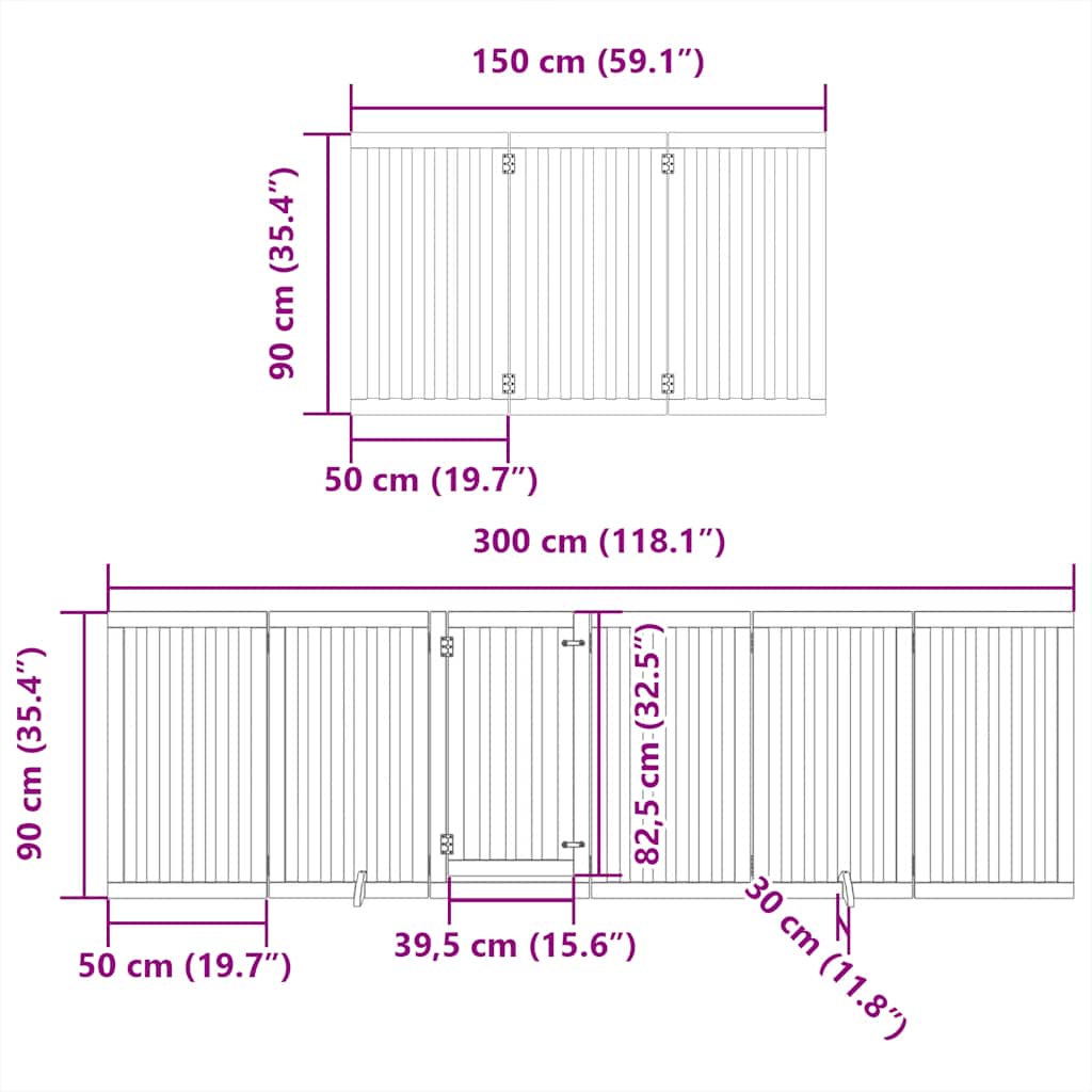 Vrata za pse s vratašcima 12 panela sklopiva 600 cm drvo topole