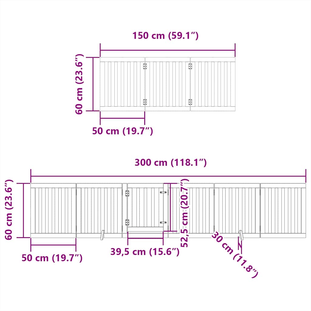 Vrata za pse s vratašcima 9 panela sklopiva 450 cm drvo topole Crna 50 x 60 x 2 cm