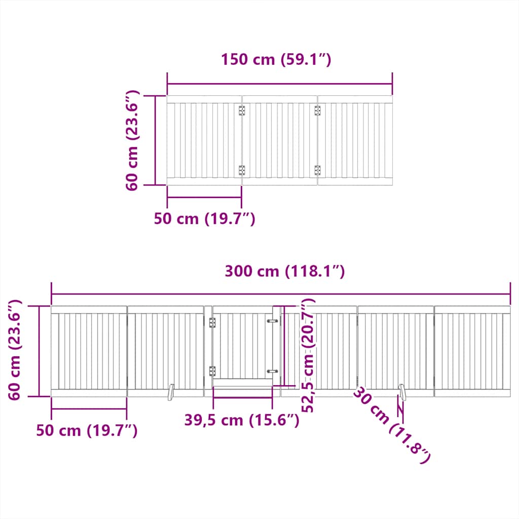 Vrata za pse s vratašcima 12 panela sklopiva 600 cm drvo topole