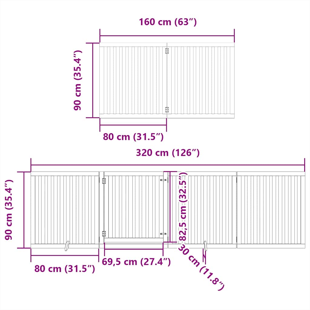 Vrata za pse s vratašcima 6 panela sklopiva 480 cm drvo topole