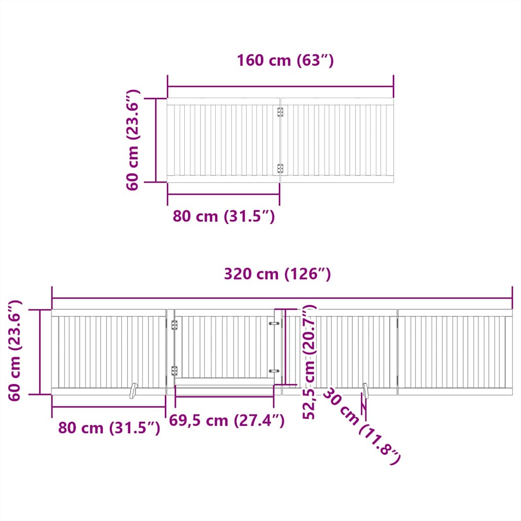 Vrata za pse s vratašcima 6 panela sklopiva 480 cm drvo topole