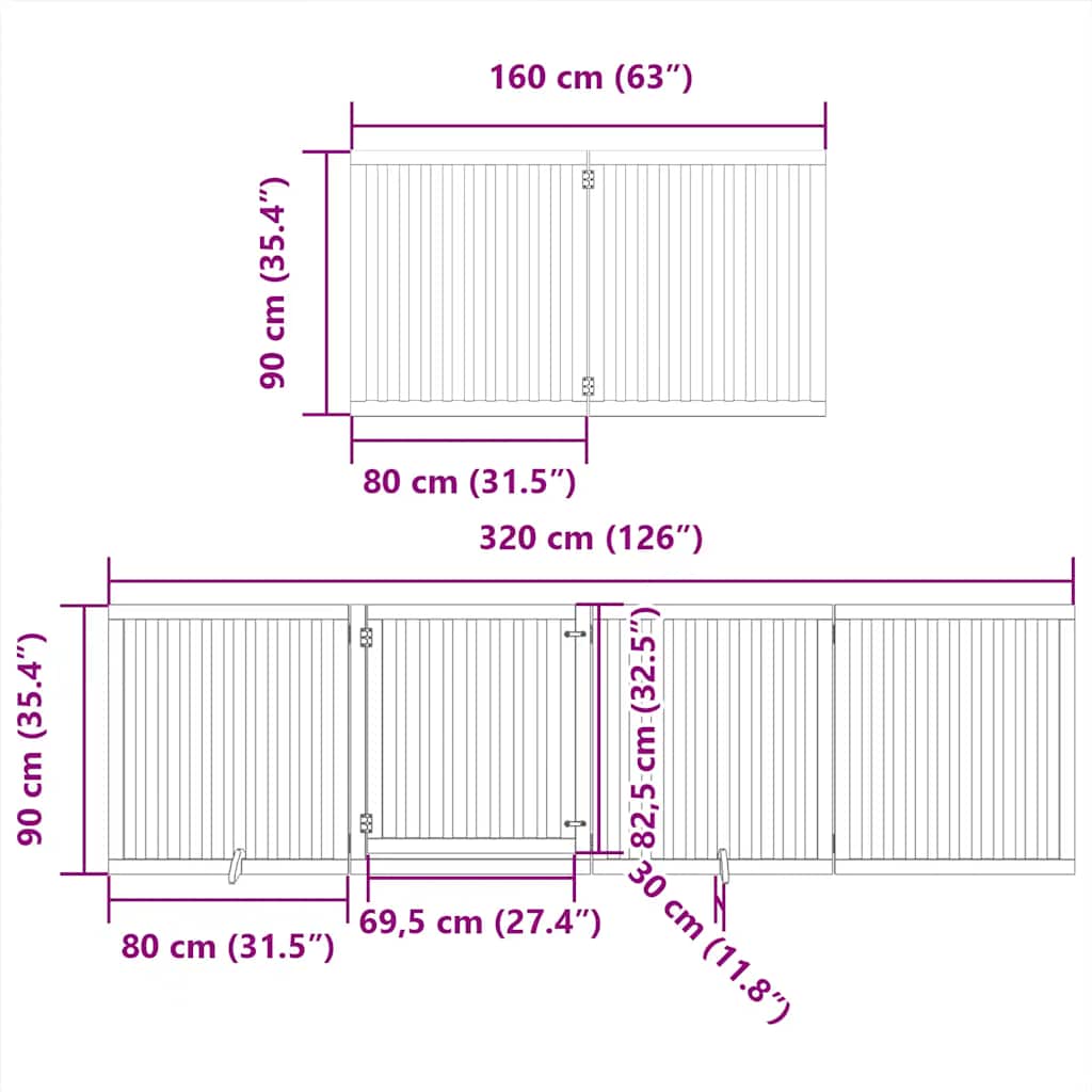 Vrata za pse s vratašcima 6 panela sklopiva 480 cm drvo topole