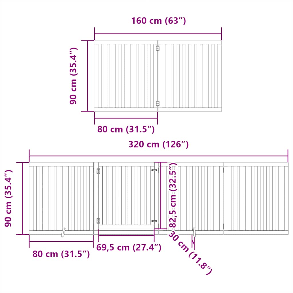 Vrata za pse s vratašcima 10 panela sklopiva 800 cm drvo topole