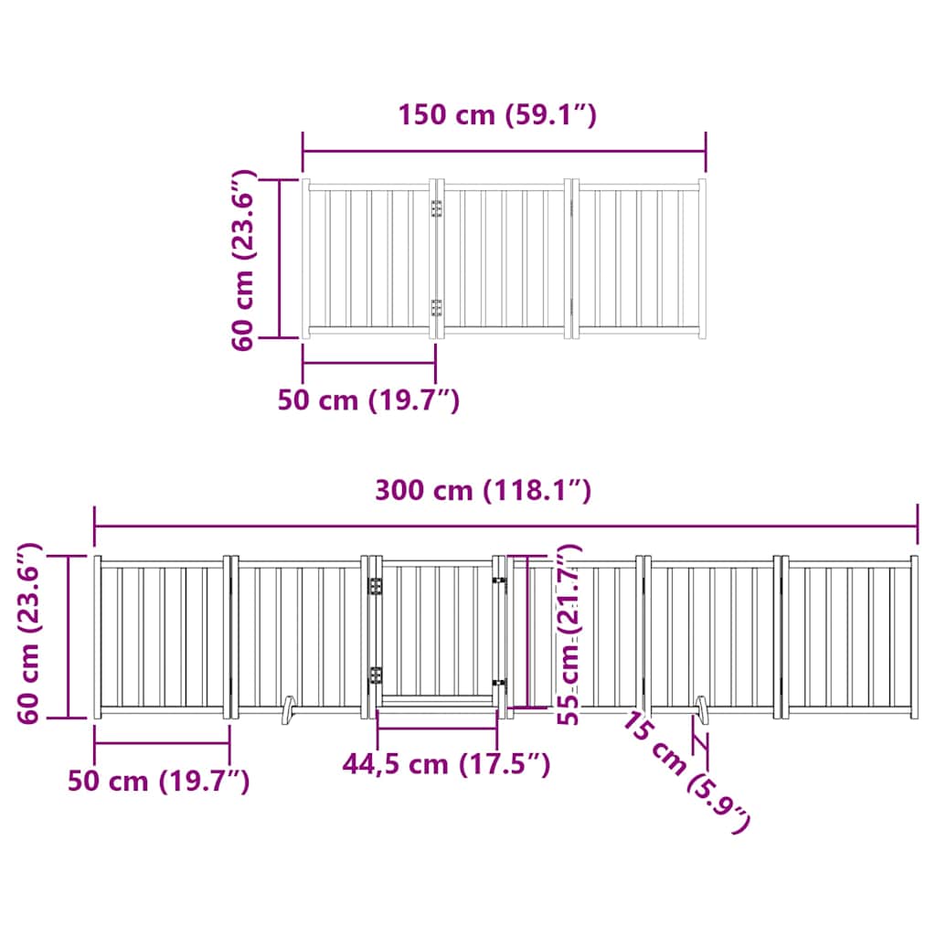 Vrata za pse s vratašcima 12 panela sklopiva 600 cm drvo topole