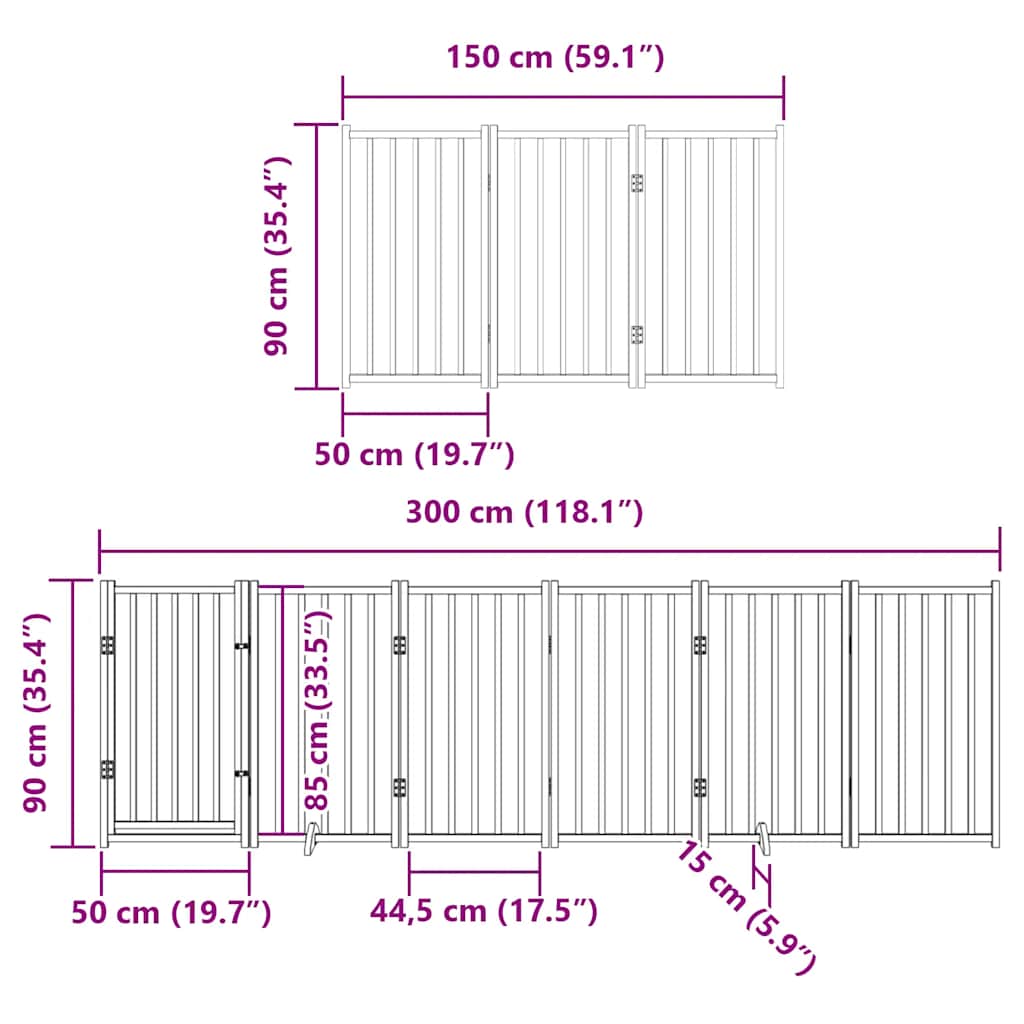 Vrata za pse s vratašcima 12 panela sklopiva 600 cm drvo topole