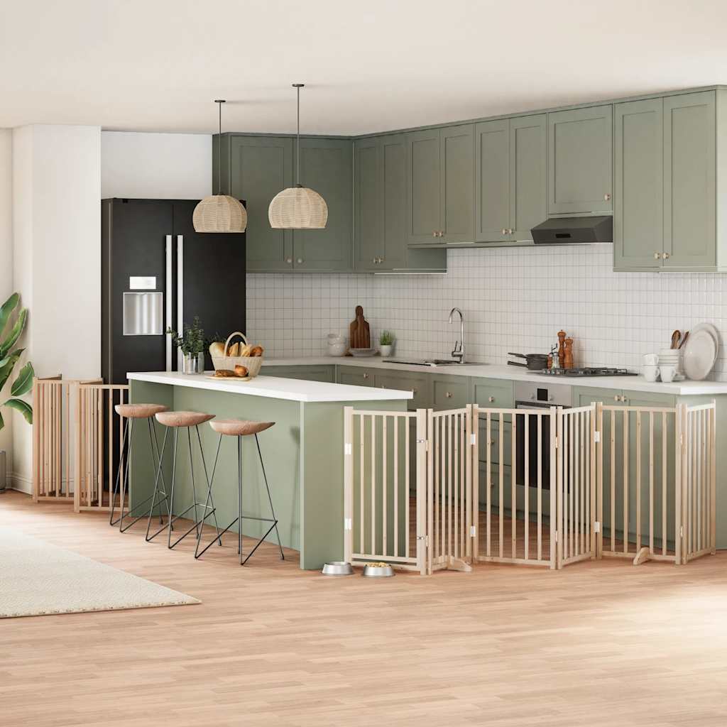 Vrata za pse s vratašcima 15 panela sklopiva 750 cm drvo topole Smeđa 50 x 90 x 2 cm