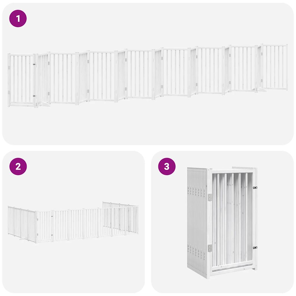 Vrata za pse s vratašcima 15 panela sklopiva 750 cm drvo topole Bijela 50 x 90 x 2 cm