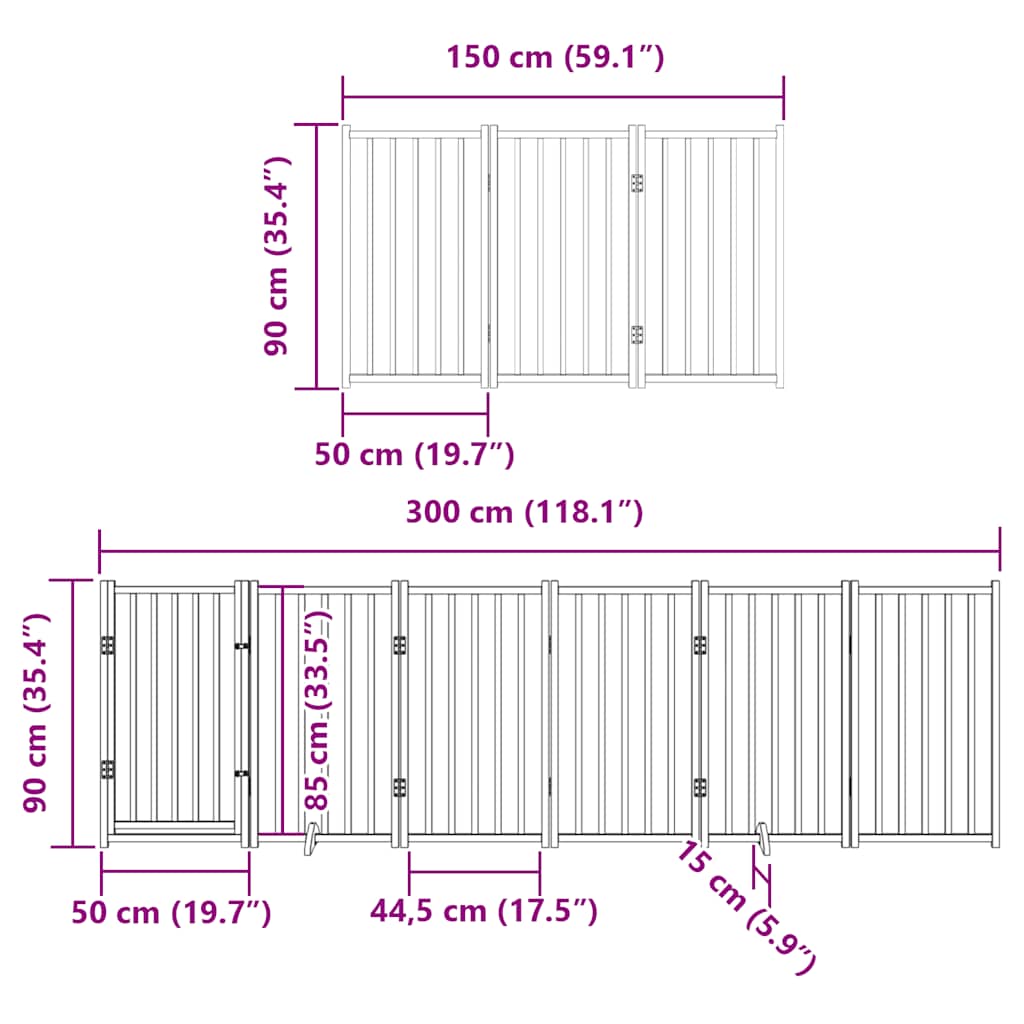 Vrata za pse s vratašcima 12 panela sklopiva 600 cm drvo topole