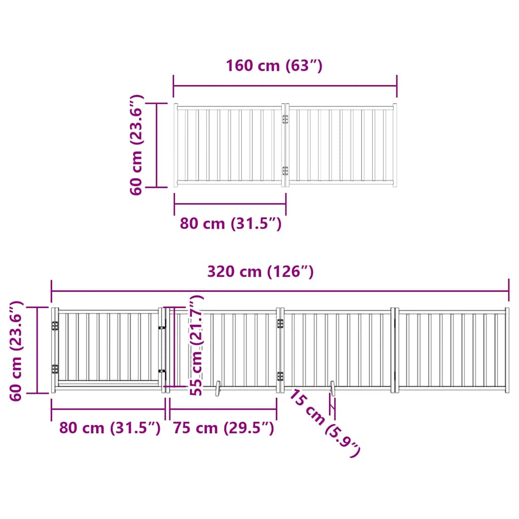Vrata za pse s vratašcima 6 panela sklopiva 480 cm drvo topole