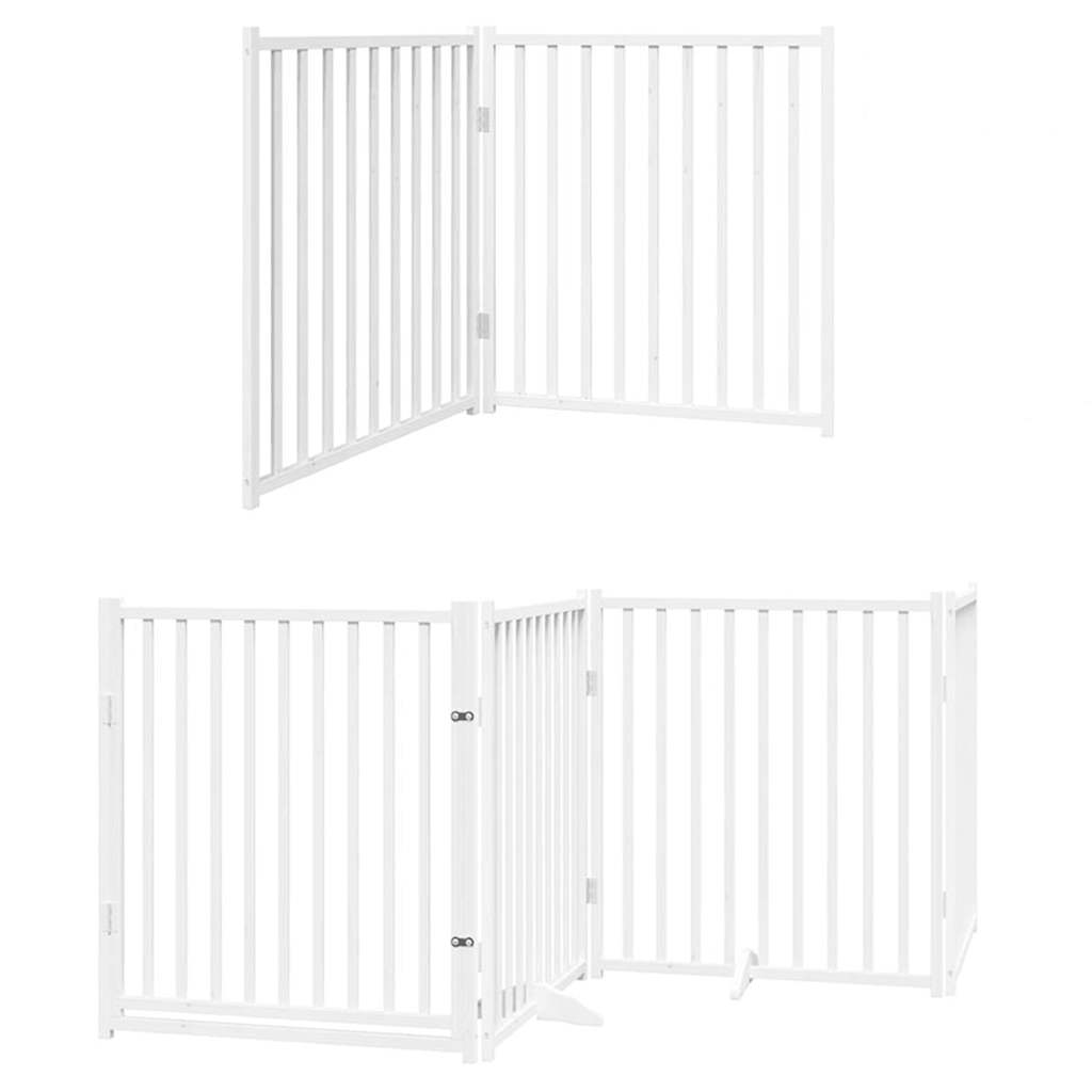 Vrata za pse s vratašcima 6 panela sklopiva 480 cm drvo topole Bijela 80 x 90 x 2 cm