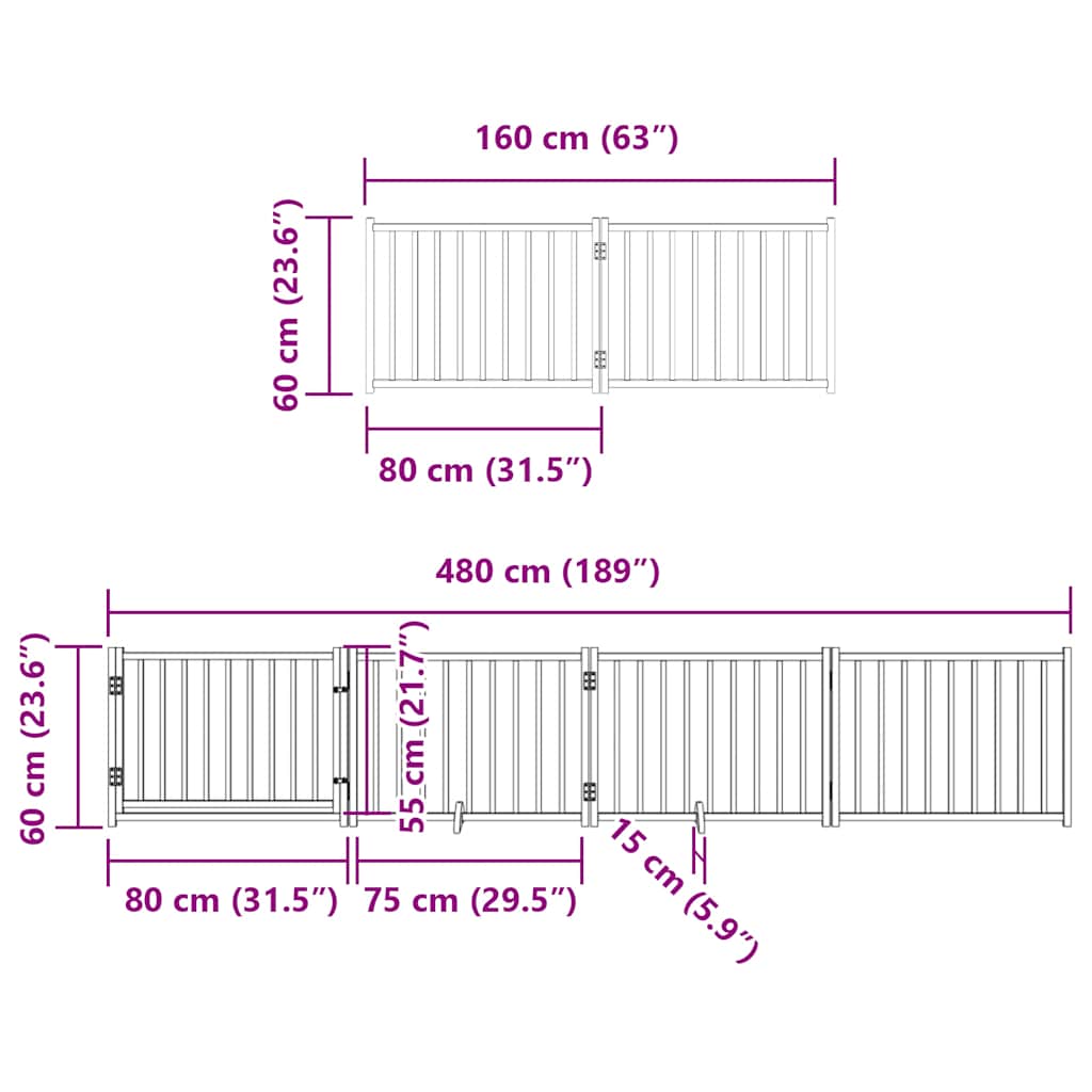 Vrata za pse s vratašcima 6 panela sklopiva 480 cm drvo topole