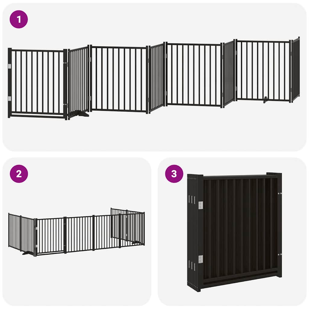 Vrata za pse s vratašcima 8 panela sklopiva 640 cm drvo topole Crna 80 x 90 x 2 cm