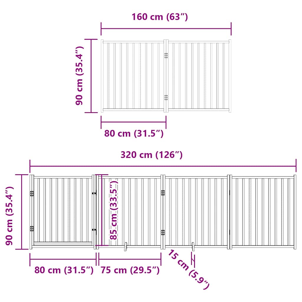 Vrata za pse s vratašcima 6 panela sklopiva 480 cm drvo topole