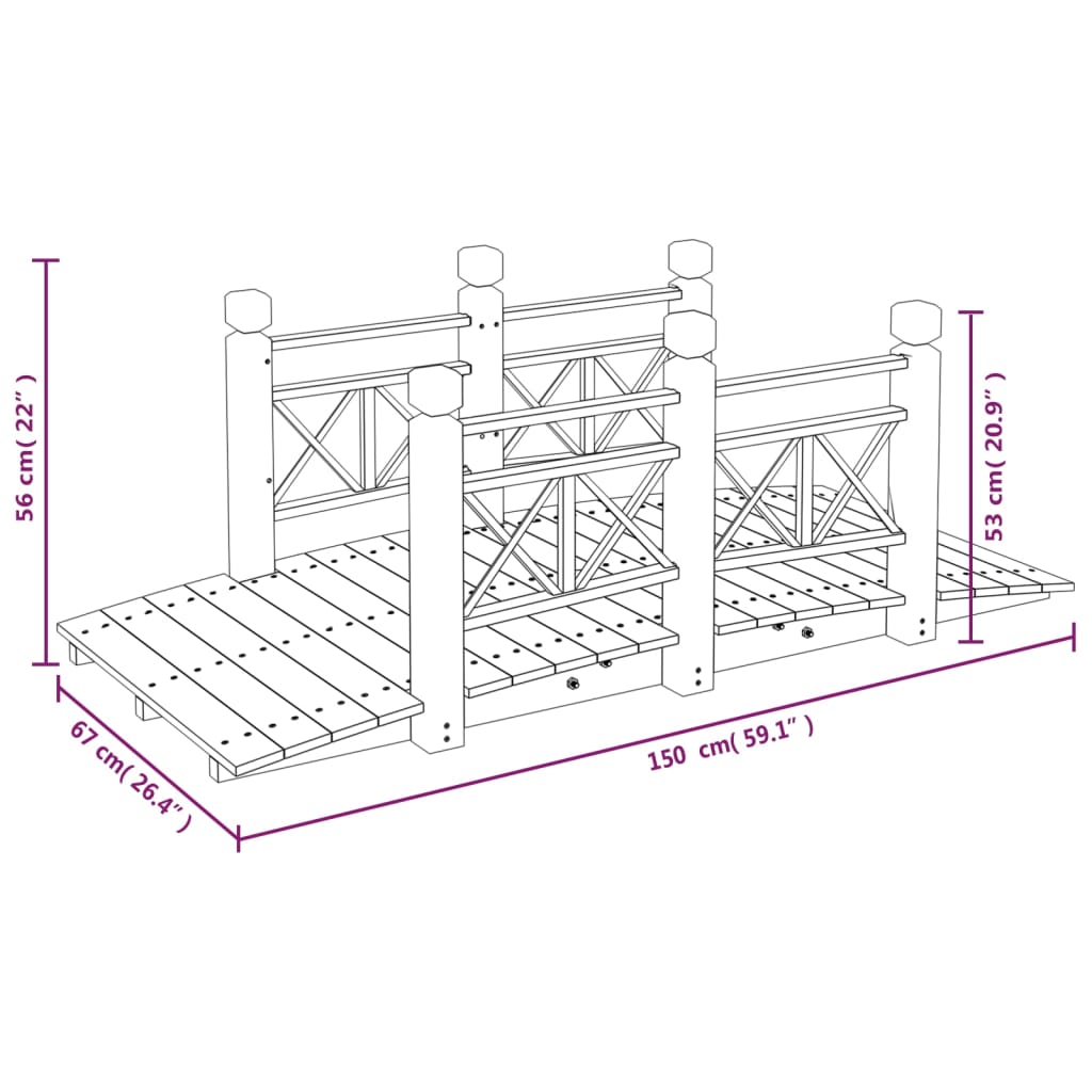 Vrtni most s ogradama 150 x 67 x 56 cm od masivnog drva smreke
