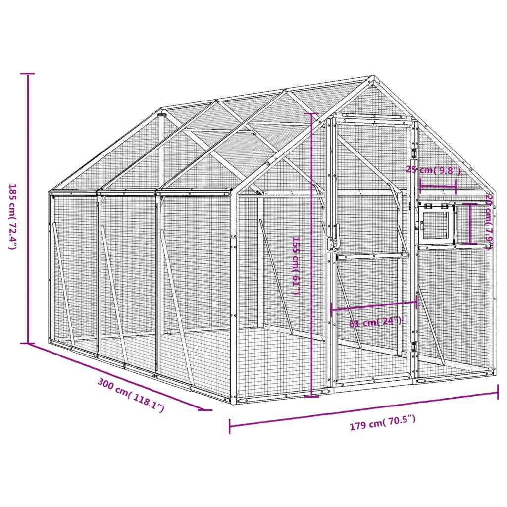 Kavez za ptice srebrni 1,79x3x1,85 m aluminijski