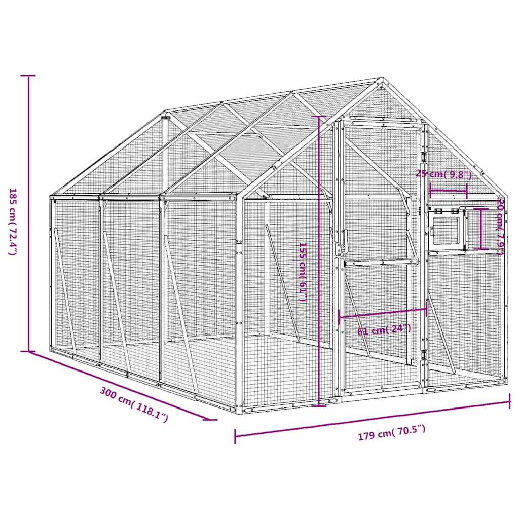 Kavez za ptice antracit 1,79x3x1,85 m aluminijski