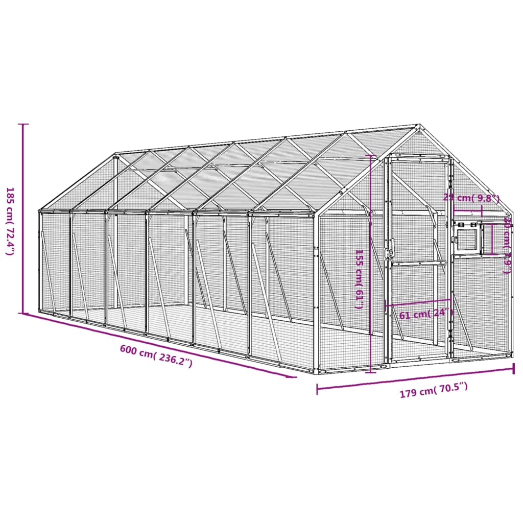 Kavez za ptice antracit 1,79x6x1,85 m aluminijski