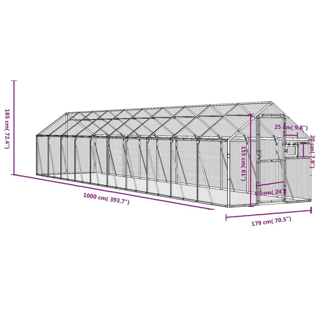 Kavez za ptice antracit 1,79x10x1,85 m aluminijski