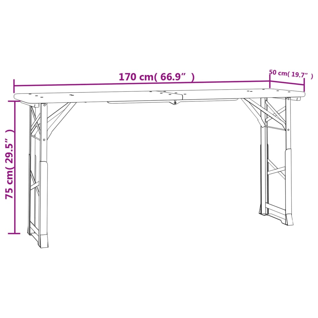 Sklopivi pivski stol 170 x 50 x 75/105 cm od masivne jelovine