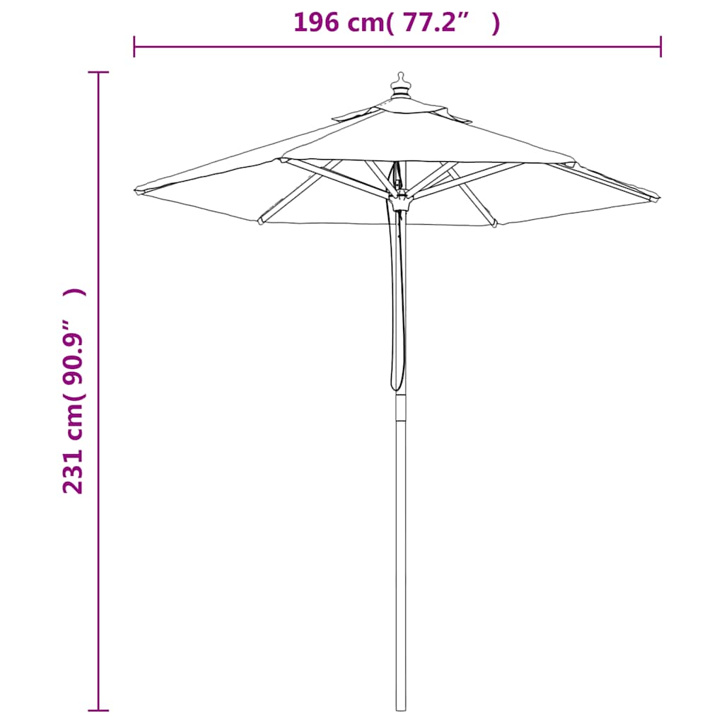 Vrtni suncobran s drvenim stupom boja pijeska 196 x 231 cm