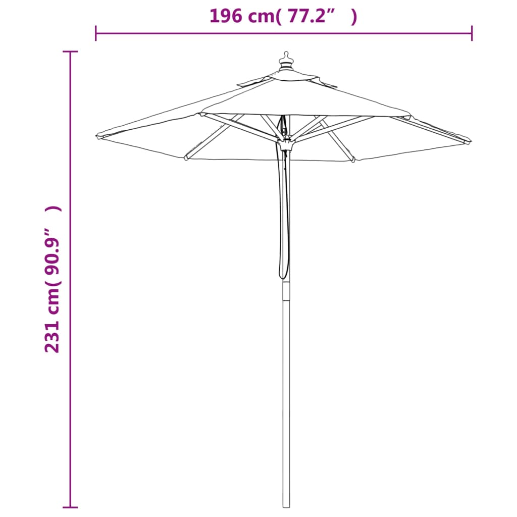 Vrtni suncobran s drvenim stupom smeđesivi 196 x 231 cm