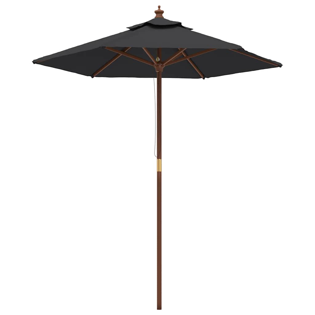 Vrtni suncobran s drvenim stupom crni 196 x 231 cm