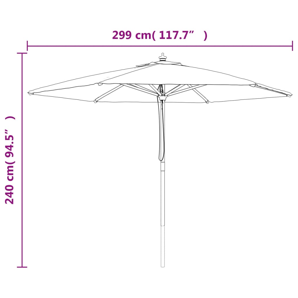 Vrtni suncobran s drvenim stupom smeđesivi 299 x 240 cm
