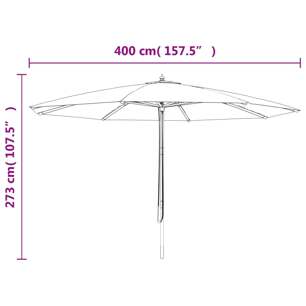 Vrtni suncobran s drvenim stupom smeđesivi 400 x 273 cm