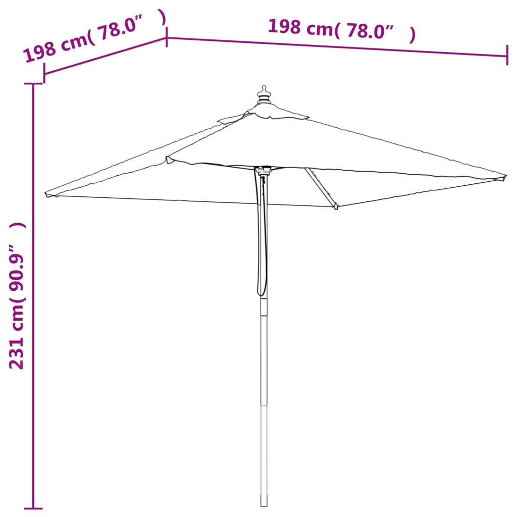 Vrtni suncobran s drvenim stupom azurnoplavi 198 x 198 x 231 cm