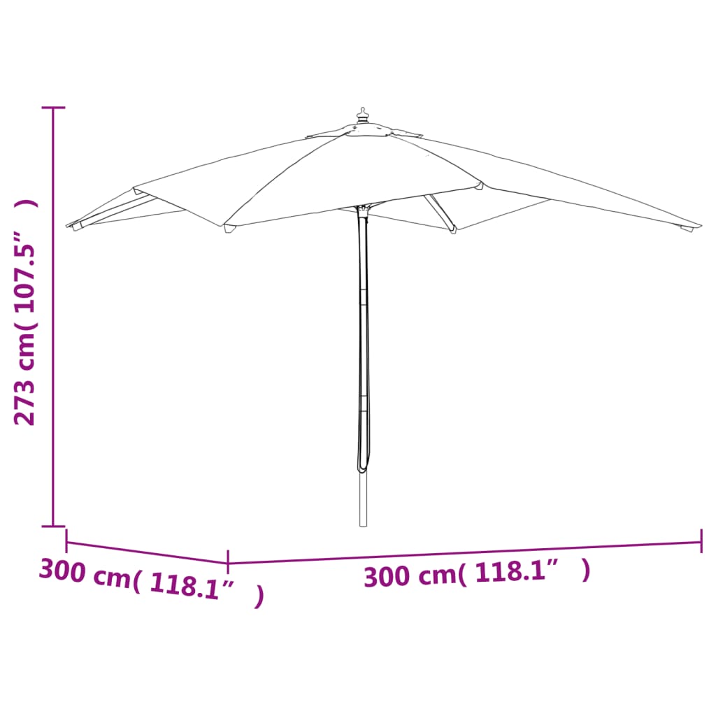 Vrtni suncobran s drvenim stupom terakota 300x300x273 cm