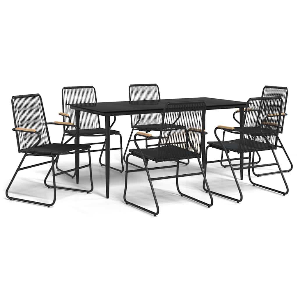 7-dijelni vrtni blagovaonski set od PVC ratana crni