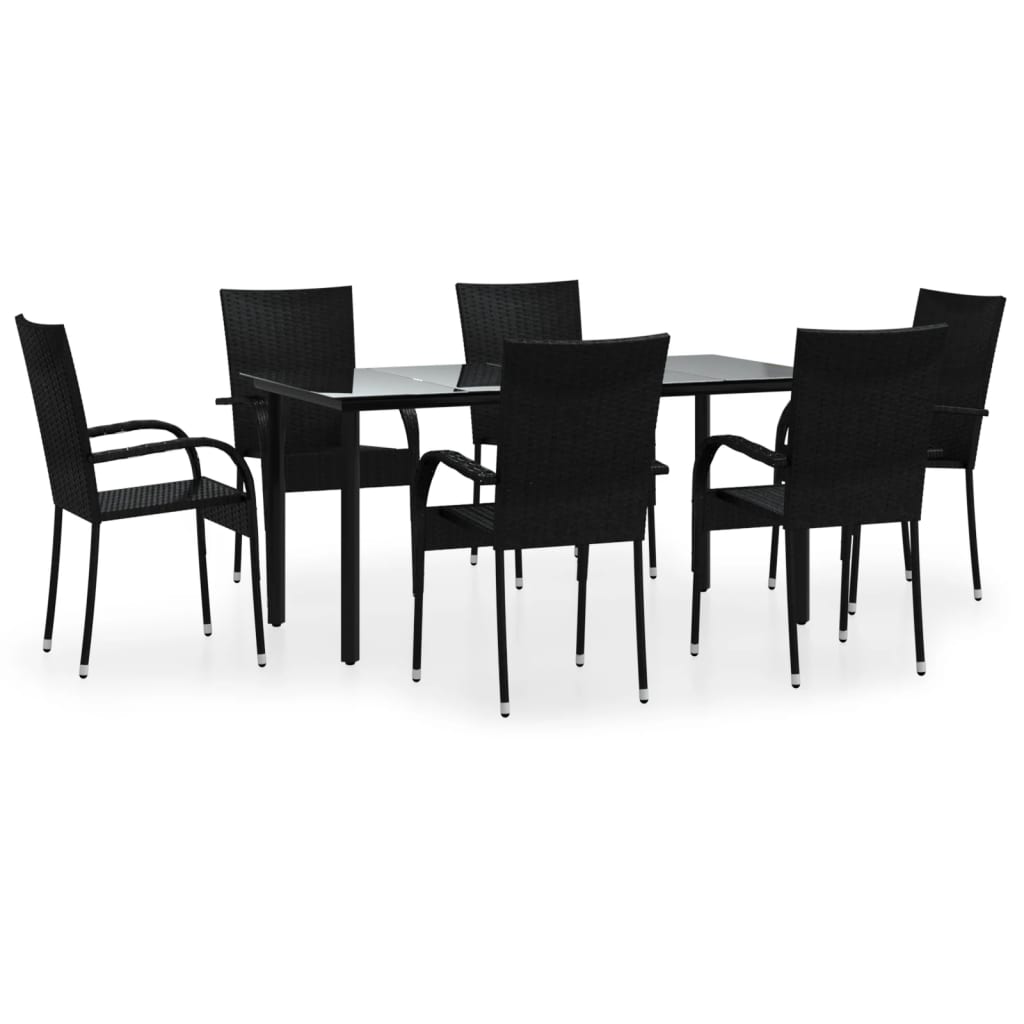 7-dijelni vrtni blagovaonski set od poliratana crni Crna Dužina stola 160 cm
