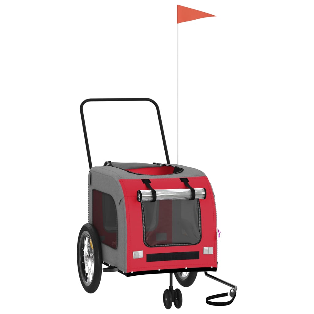 Prikolica za bicikl za ljubimce crveno-siva tkanina i željezo